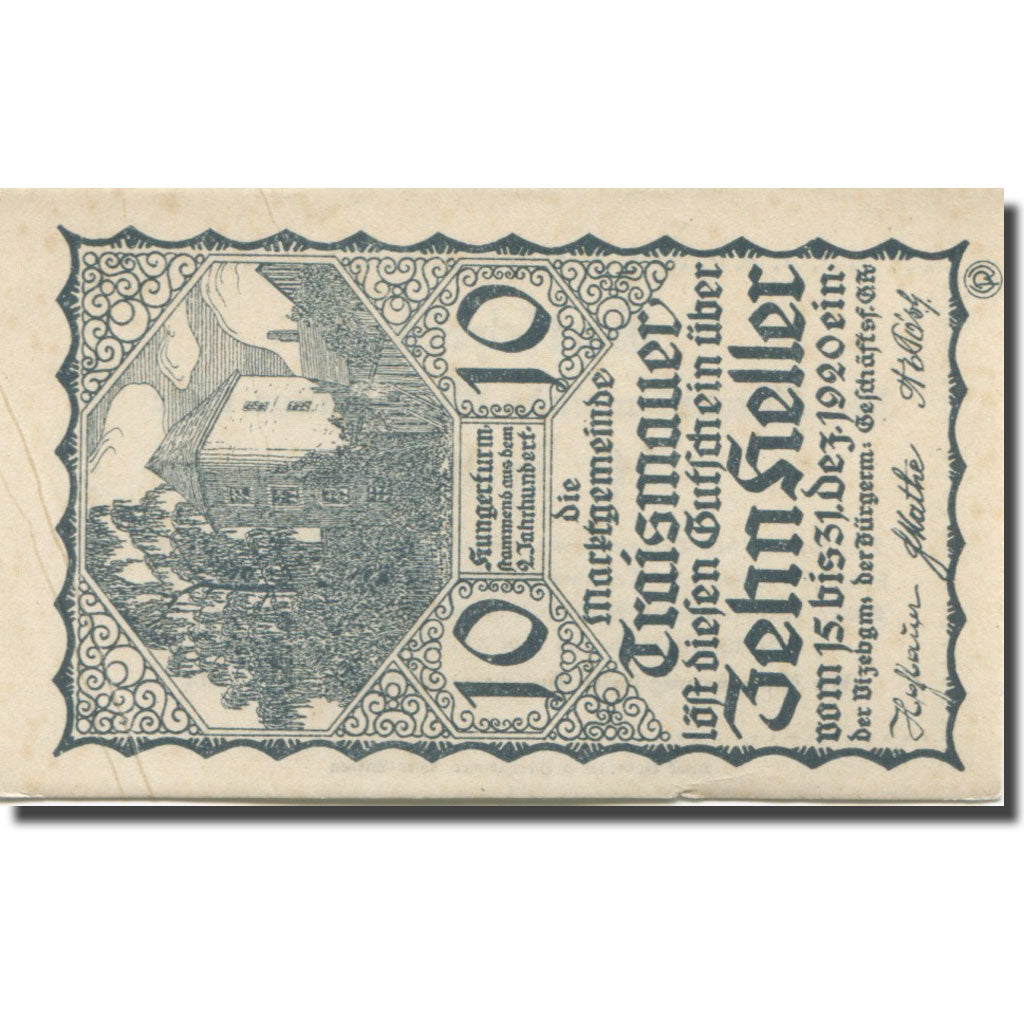 Banknote, Austria, Traismauer, 10 Heller, manoir, 1920 UNC(63) Mehl:FS 1078II