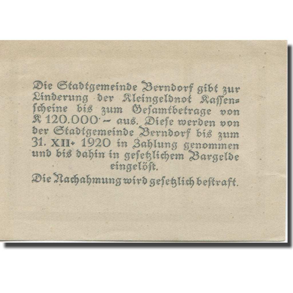 Banknote, Austria, Berndorf, 50 Heller, château, 1920 UNC(63) Mehl:FS 583a