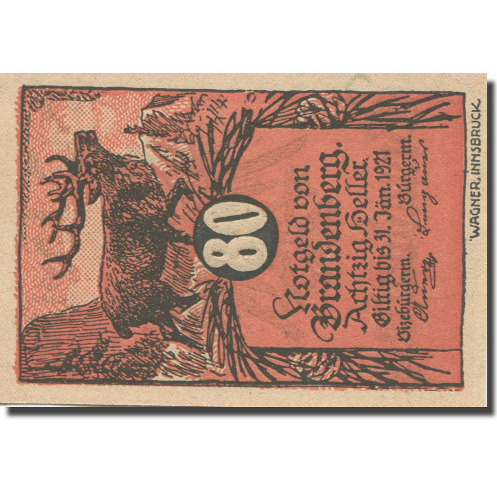 Banknote, Austria, Brandenberg, 80 Heller, cerf 1920-12-31, UNC(63) Mehl:FS 99a