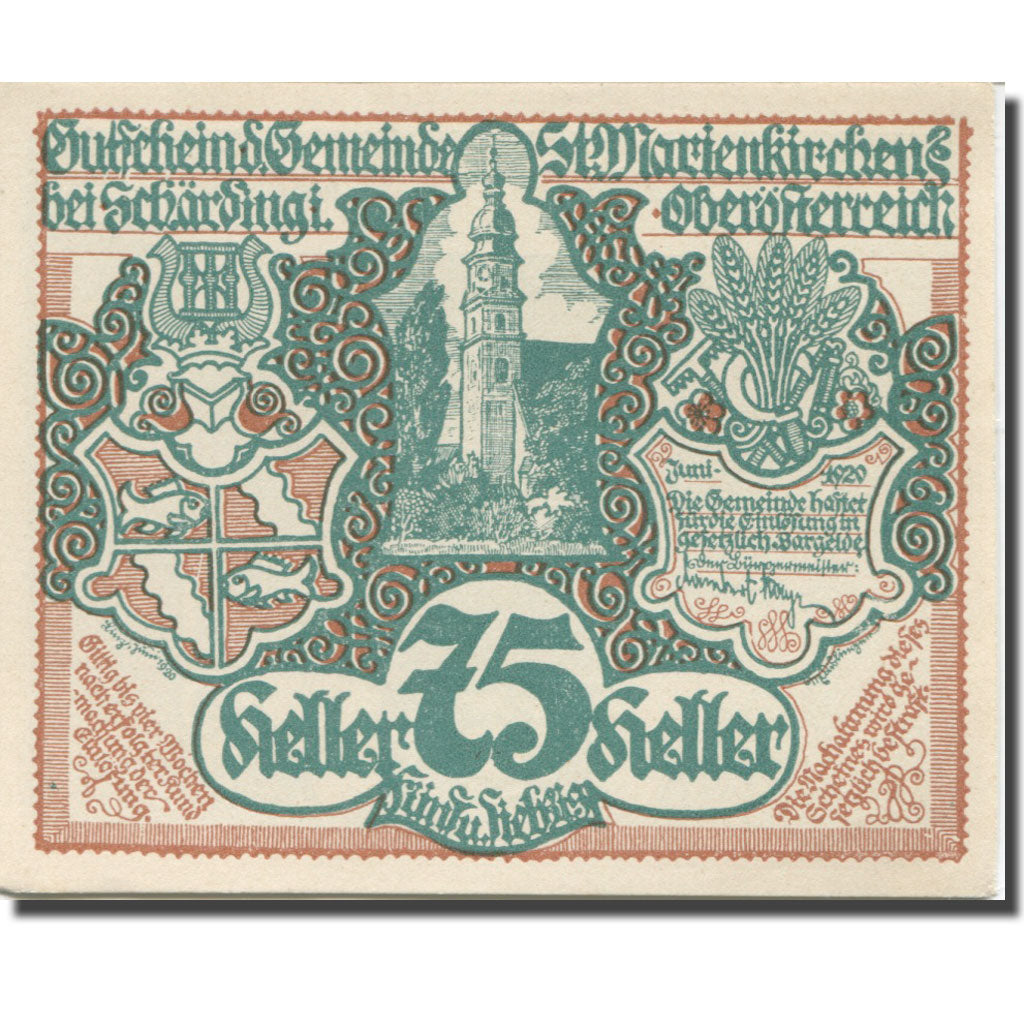 Banknote, Austria, Schärding, 75 Heller, Eglise, UNC(63), Mehl:FS 910