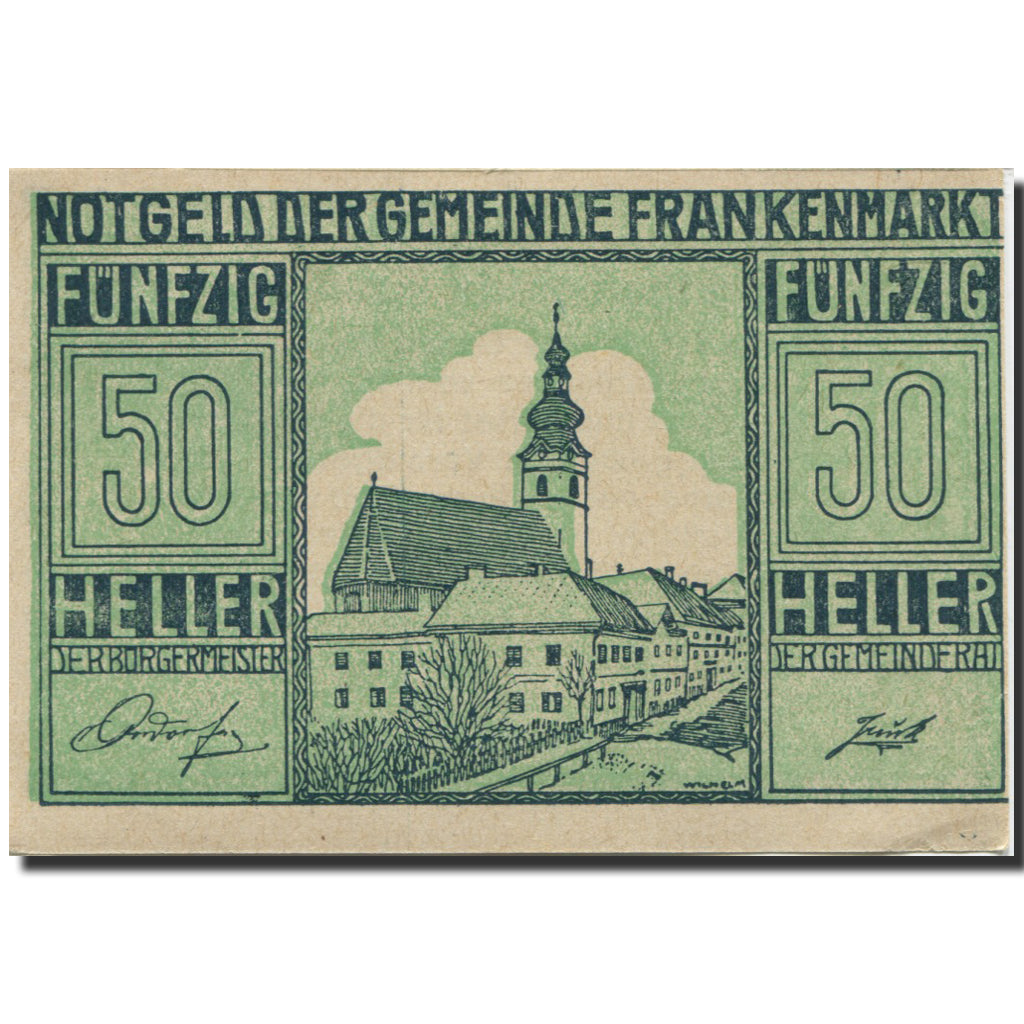 Banknote, Austria, Frankenmarkt, 50 Heller, Eglise, 1921 UNC(63) Mehl:FS 209a