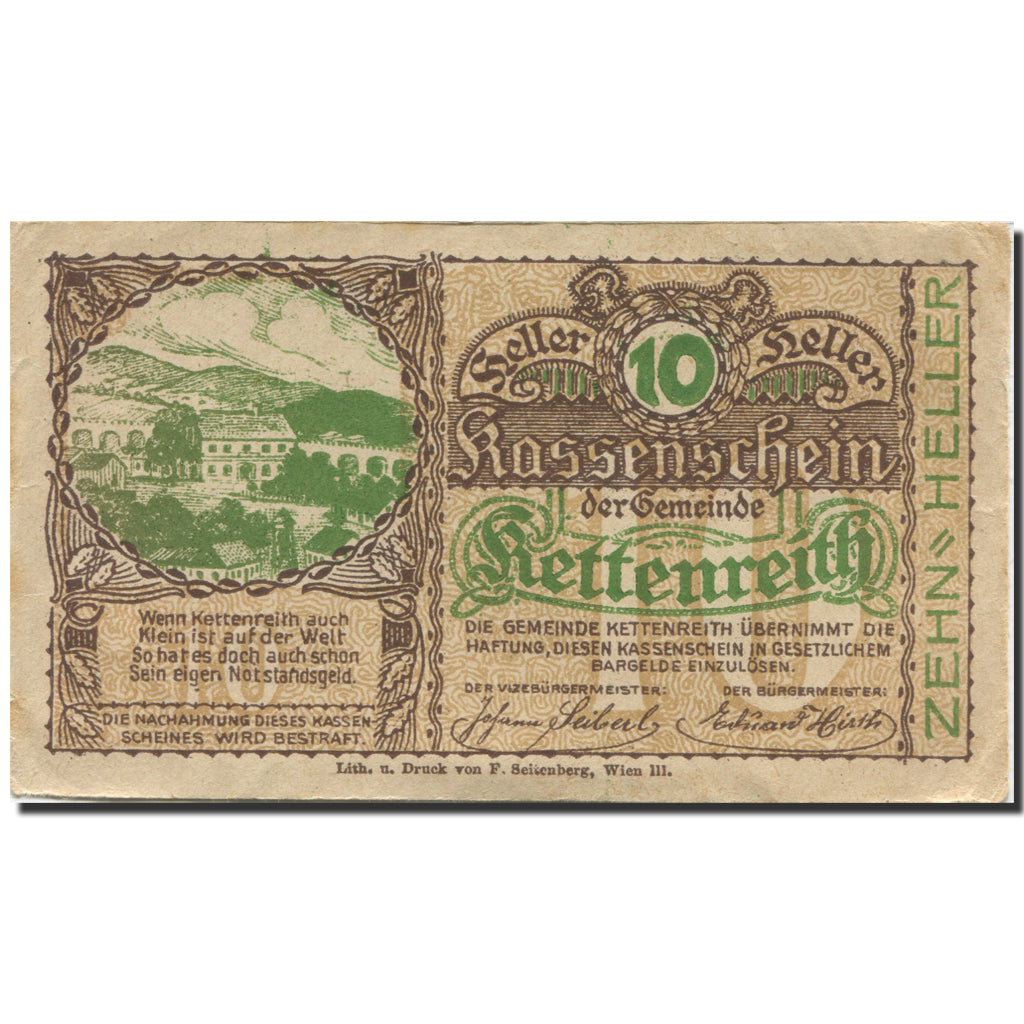 Banknote, Austria, Kettenreith, 10 Heller, pont, EF(40-45), Mehl:FS 435a