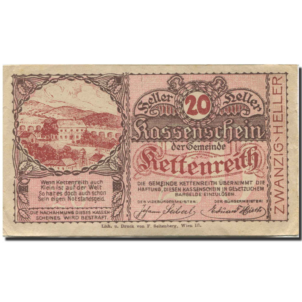 Banknote, Austria, Kettenreith, 20 Heller, paysage, AU(50-53), Mehl:FS 435a
