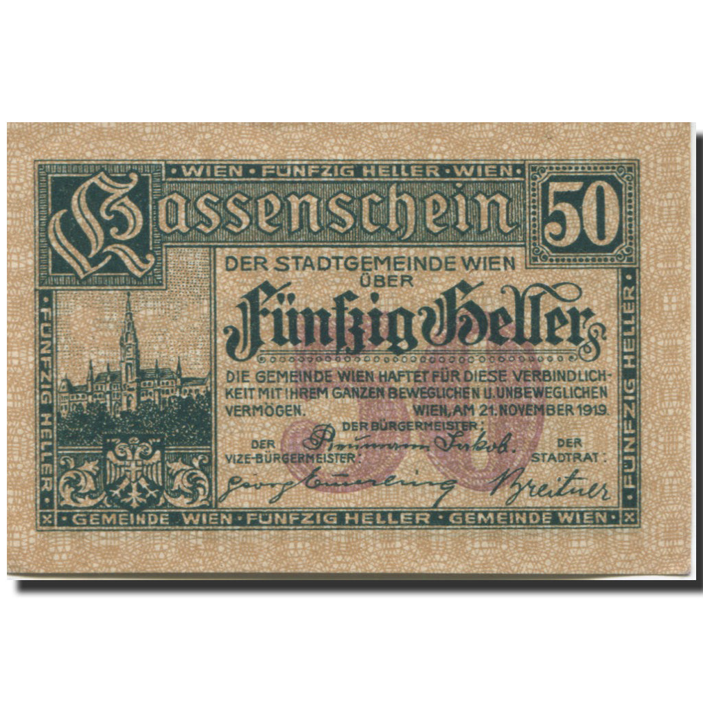 Banknote, Austria, Vienne, 50 Heller, château, 1920 UNC(63) Mehl:FS 1183IIAb
