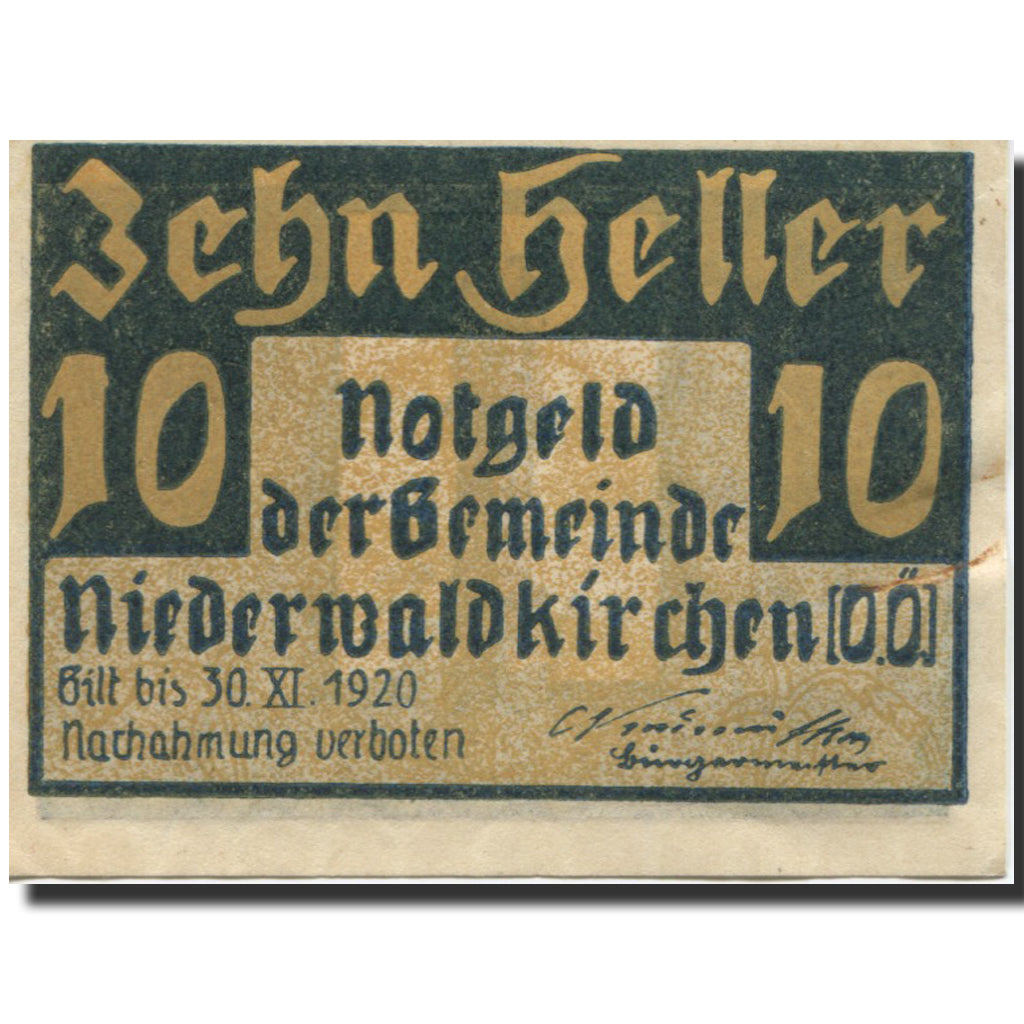 Banknote, Austria, Niederwaldkirchen, 10 Heller, tour, 1920 UNC(63) Mehl:FS 673a