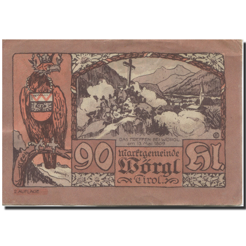 Banknote, Austria, Worgl, 90 Heller, arbre, 1920 UNC(60-62) Mehl:FS 1252a