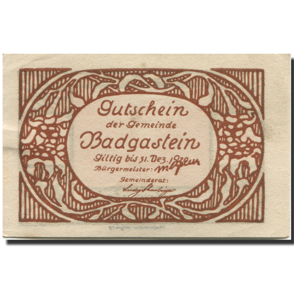 Banknote, Austria, Bad Gastein, 30 Heller, paysage, 1920 UNC(63) Mehl:FS 75Ia