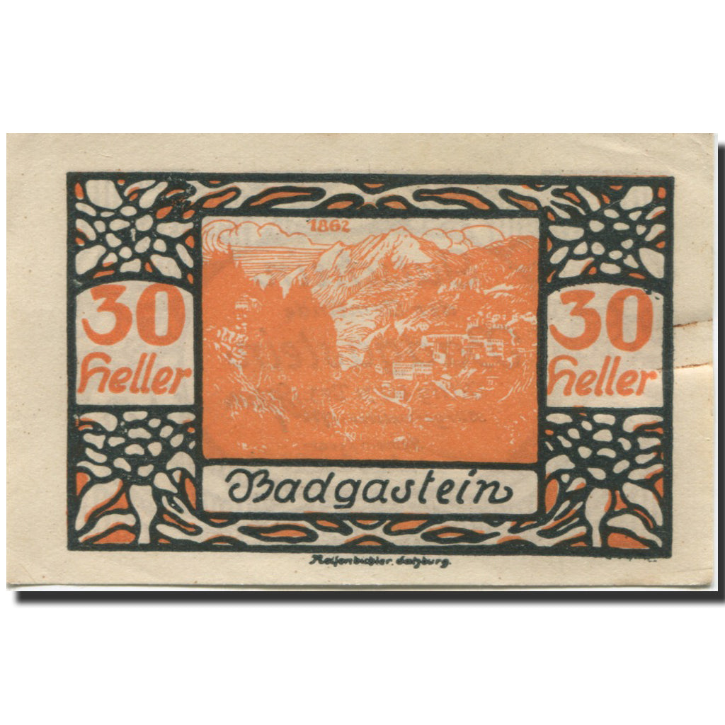 Banknote, Austria, Bad Gastein, 30 Heller, paysage, 1920 UNC(63) Mehl:FS 75Ia