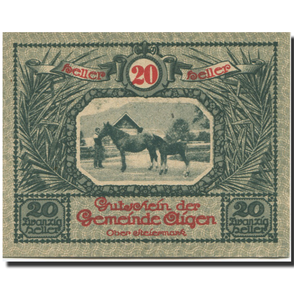 Banknote, Austria, Aigen, 20 Heller, cheval 1920-07-17, UNC(63), Mehl:FS 14a