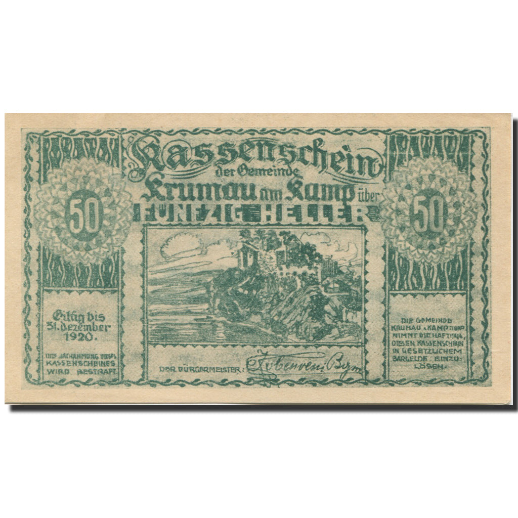 Banconote, Austria, Krumau am Kamp, 50 Heller, ruine 2, 1920 SPL Mehl:FS 487a