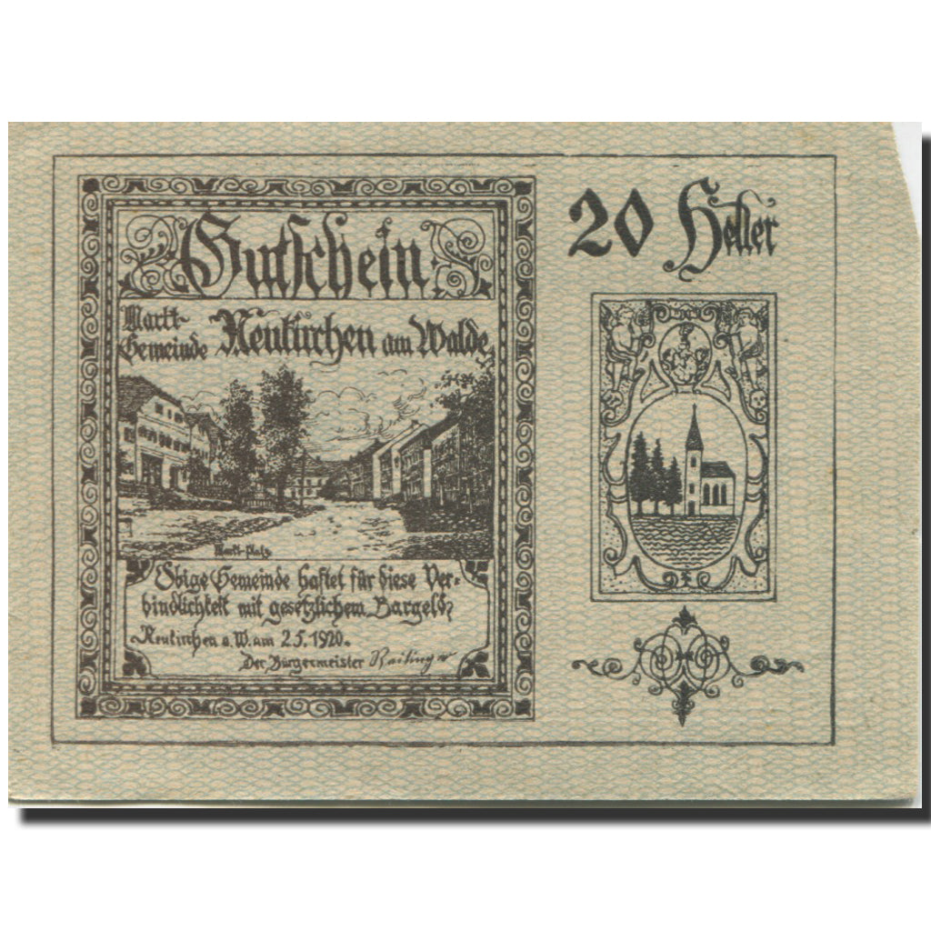 Banknote, Austria, Neukirchen, 20 Heller, rue, 1920 EF(40-45) Mehl:FS 655Ia