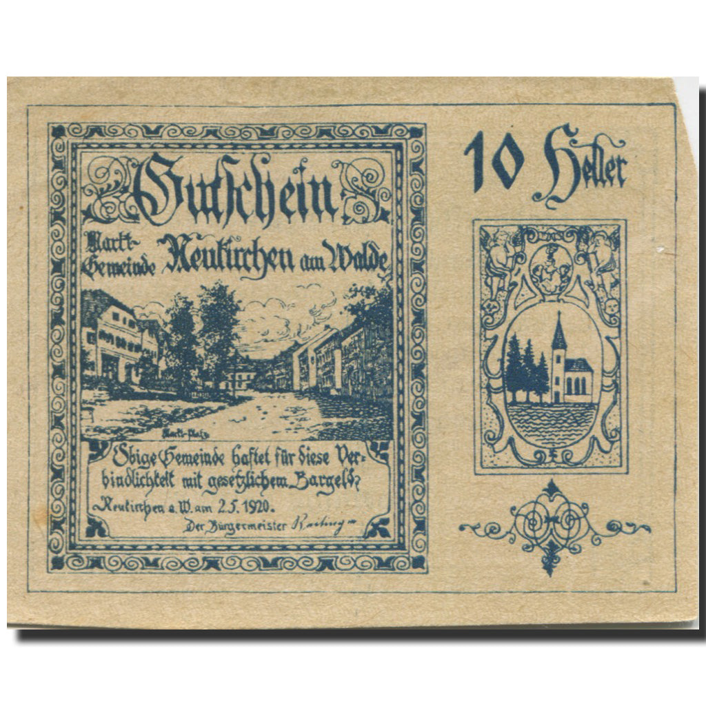 Banknote, Austria, Neukirchen, 10 Heller, rue 1, 1920 EF(40-45) Mehl:FS 655Ia
