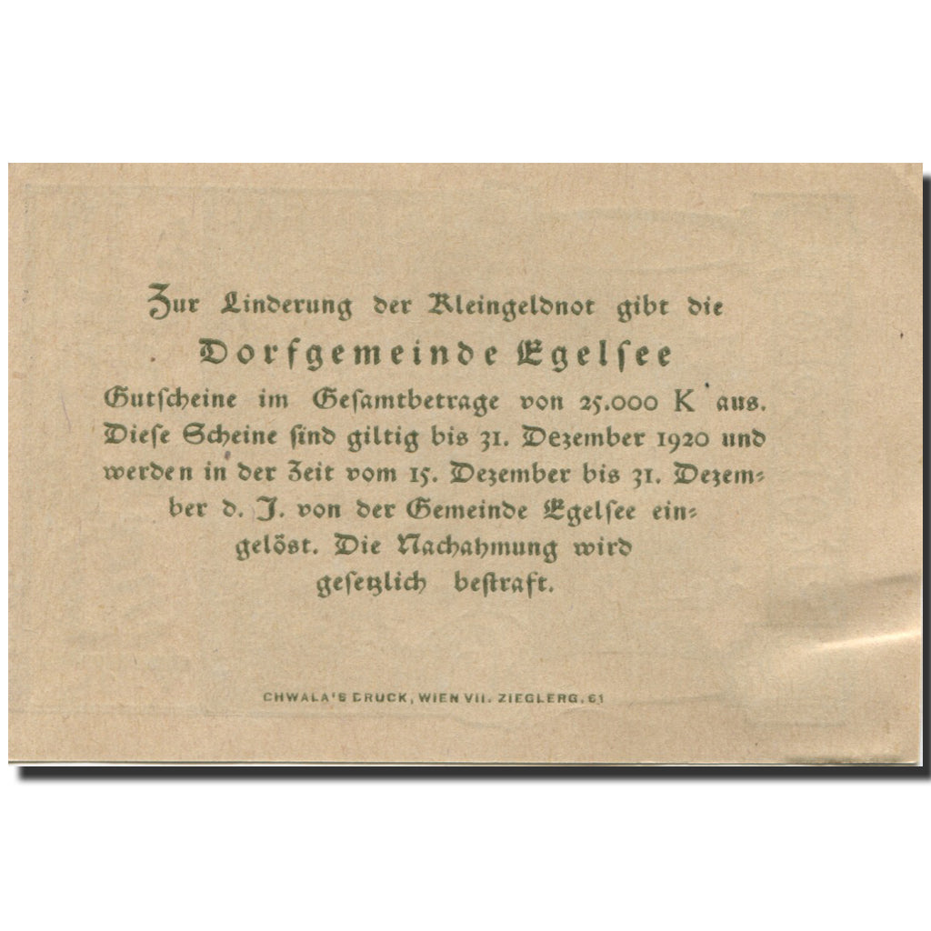 Banknote, Austria, Egelsee, 10 Heller, château, 1920 UNC(63) Mehl:FS 158a