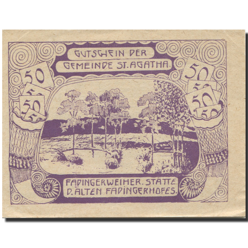 Banknote, Austria, St Agatha, 50 Heller, arbre, 1920 UNC(63) Mehl:FS 877IId