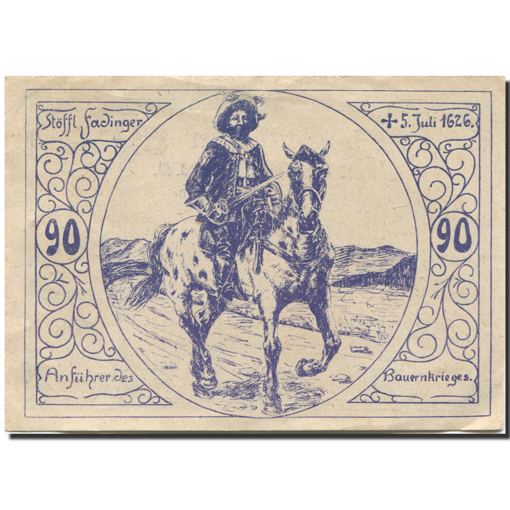 Banknote, Austria, St Agatha, 90 Heller chevalier 1920 AU(55-58) Mehl:FS 877IIf