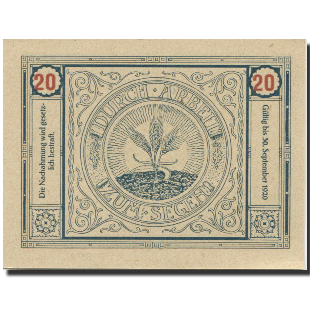 Banknote, Austria, Bischofstetten, 20 Heller, village, 1920 UNC(63) Mehl:FS 92a