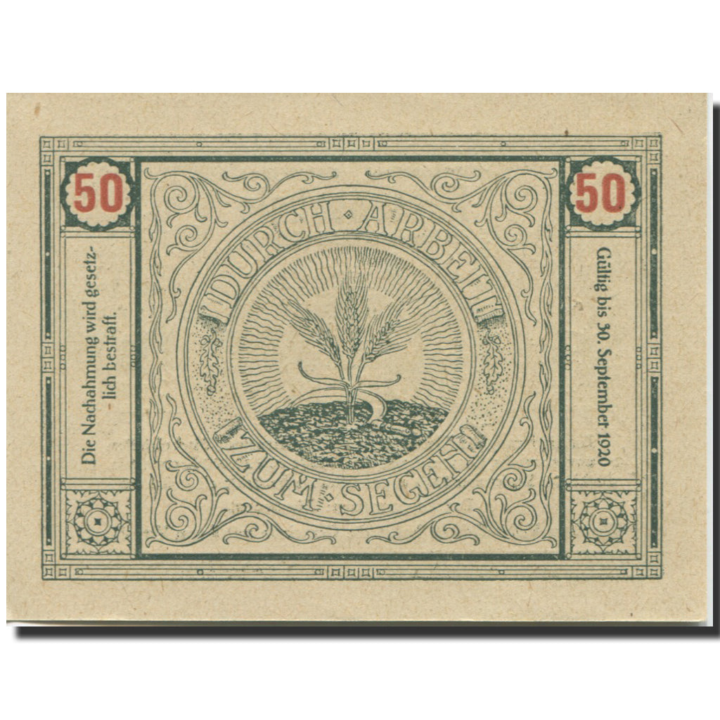 Banknote, Austria, Bischofstetten, 50 Heller, village, 1920 UNC(63) Mehl:FS 92a