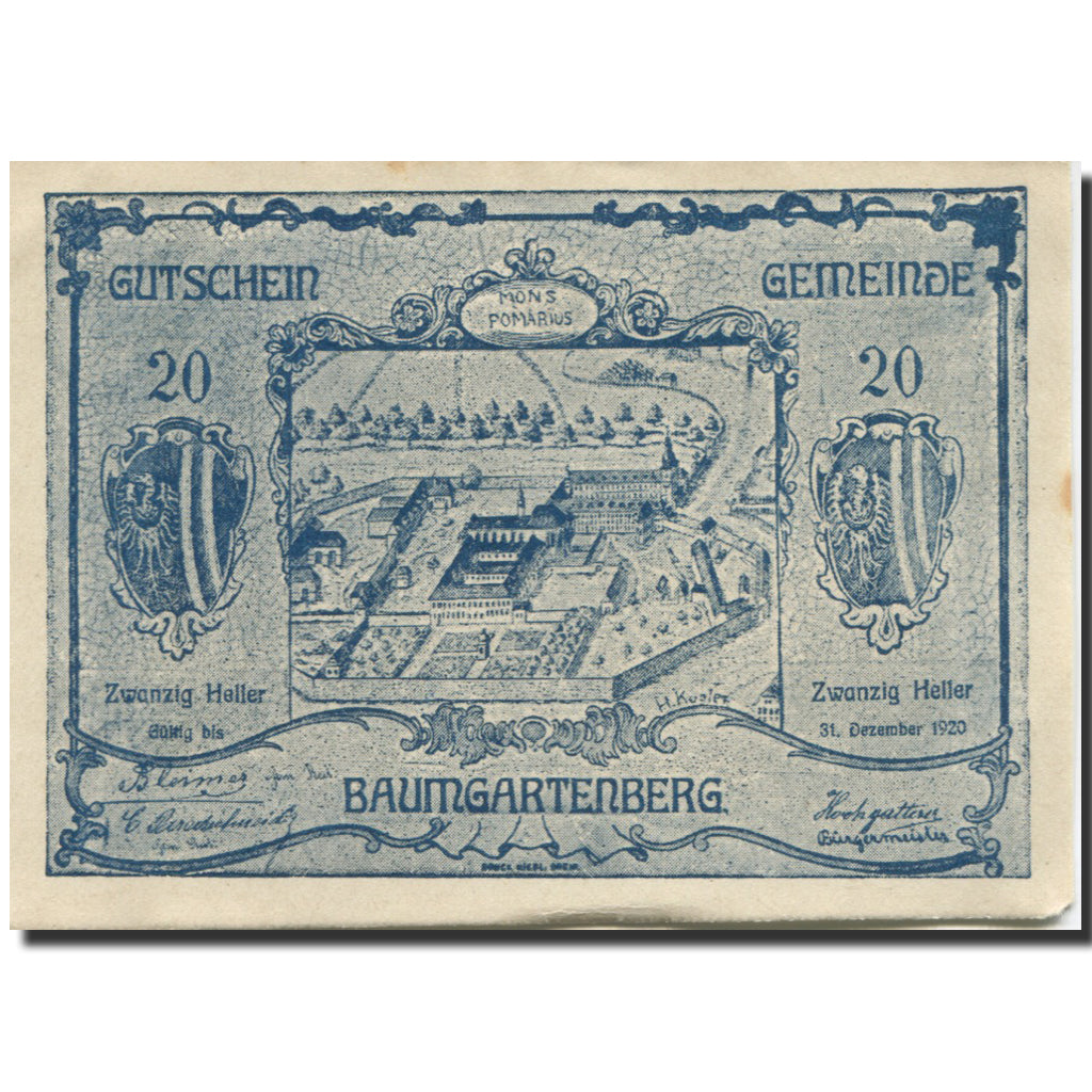 Banconote, Austria, Baumgarten, 20 Heller, château, 1920 SPL Mehl:FS 79a