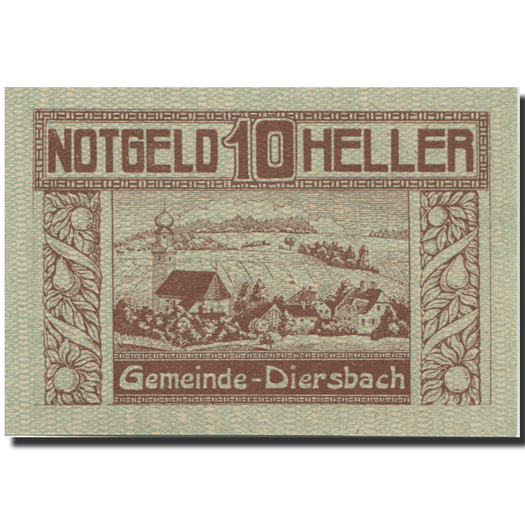 Banknote, Austria, Diersbach, 10 Heller, village, 1920 UNC(63) Mehl:FS 122a