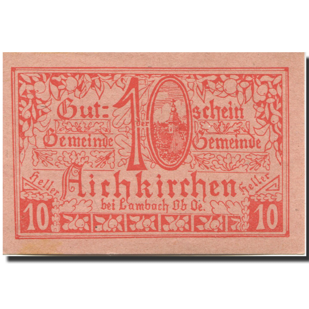 Banknote, Austria, Aichkirchen, 10 Heller, Eglise, 1921 UNC(63) Mehl:FS 11a