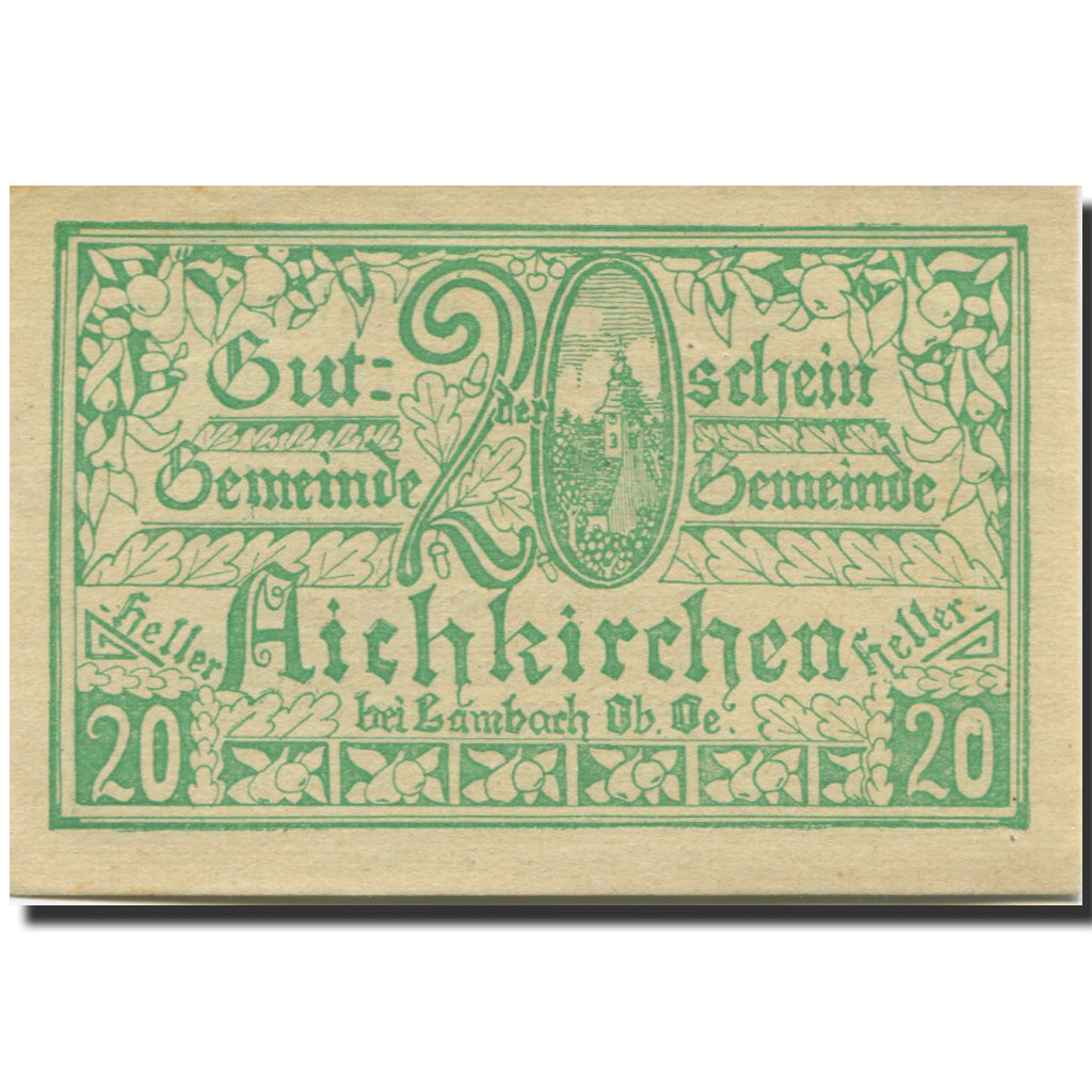 Banknote, Austria, Aichkirchen, 20 Heller, Eglise 1, 1921 UNC(63) Mehl:FS 11a
