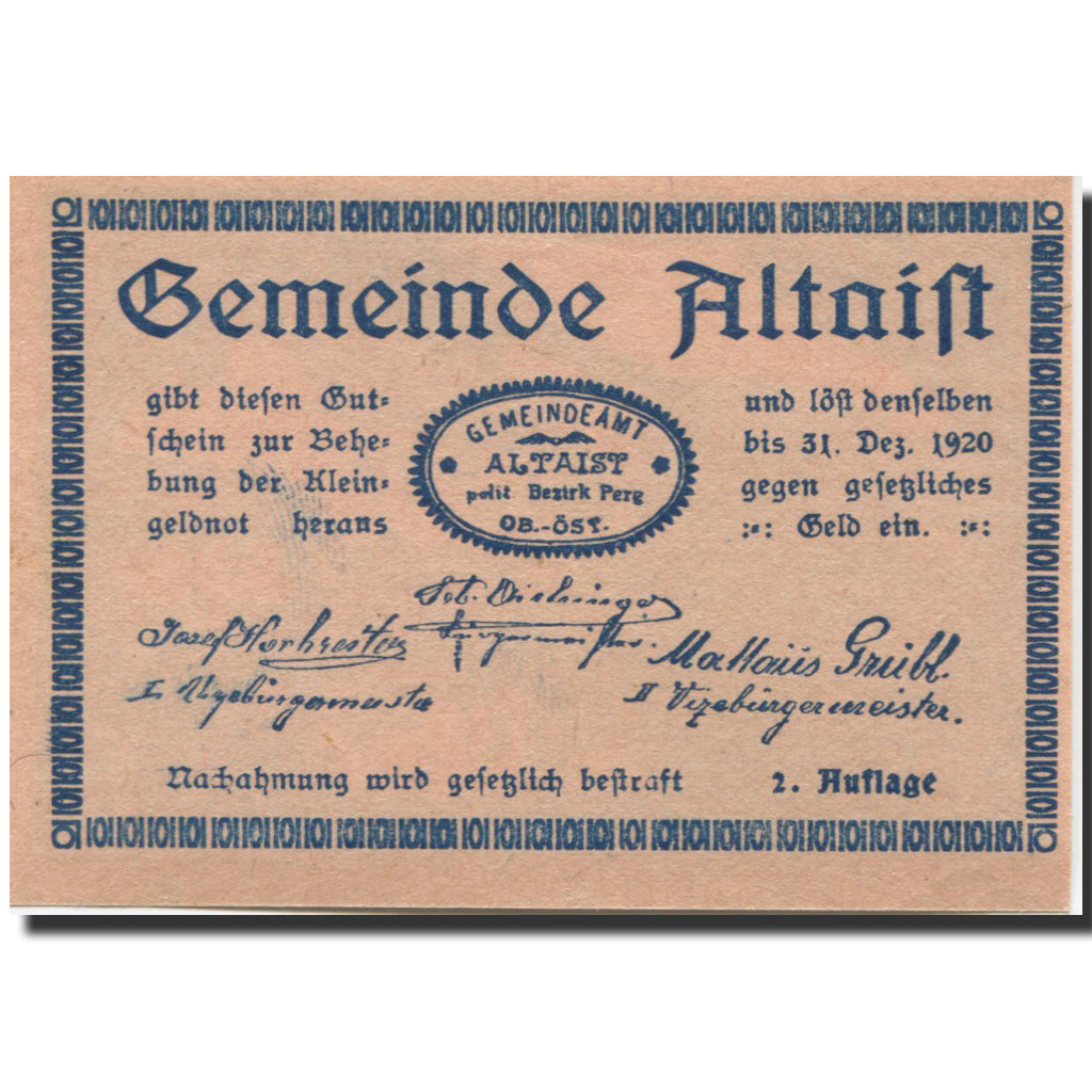 Banknote, Austria, Altaist, 10 Heller, canal, 1920-12-31, UNC(63), Mehl:FS 23b1