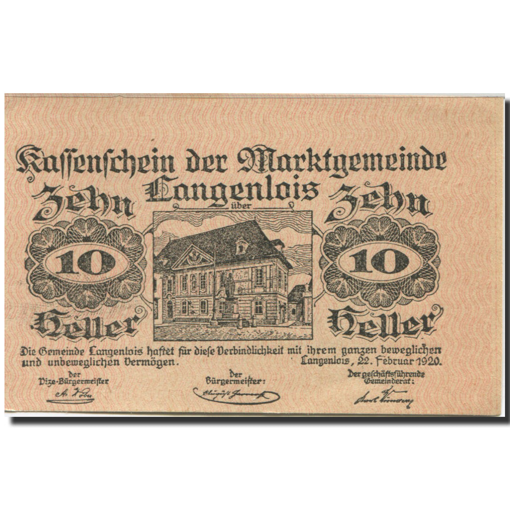 Banknote, Austria, Langenlois, 10 Heller Maison 1920-12-31 UNC(63) Mehl:FS 501a