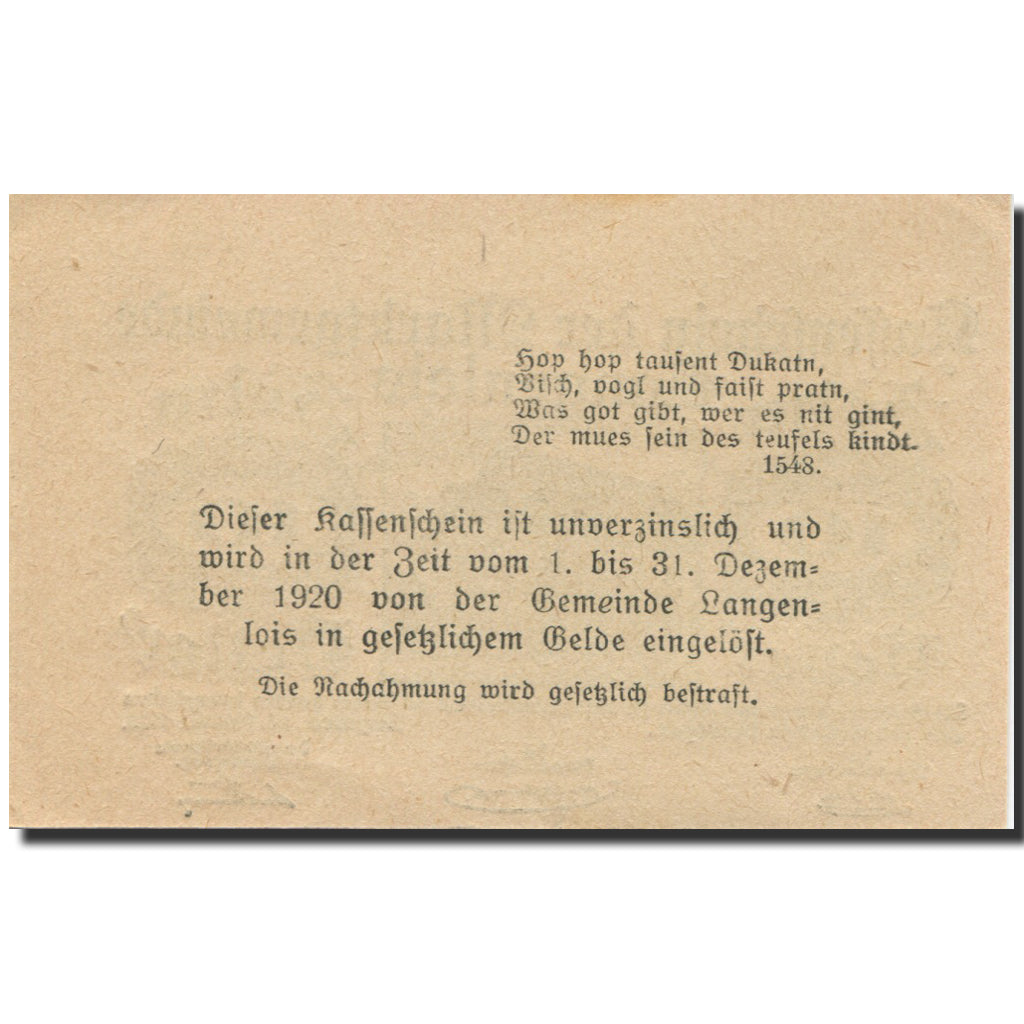 Banknote, Austria, Langenlois, 10 Heller Maison 1920-12-31 UNC(63) Mehl:FS 501a