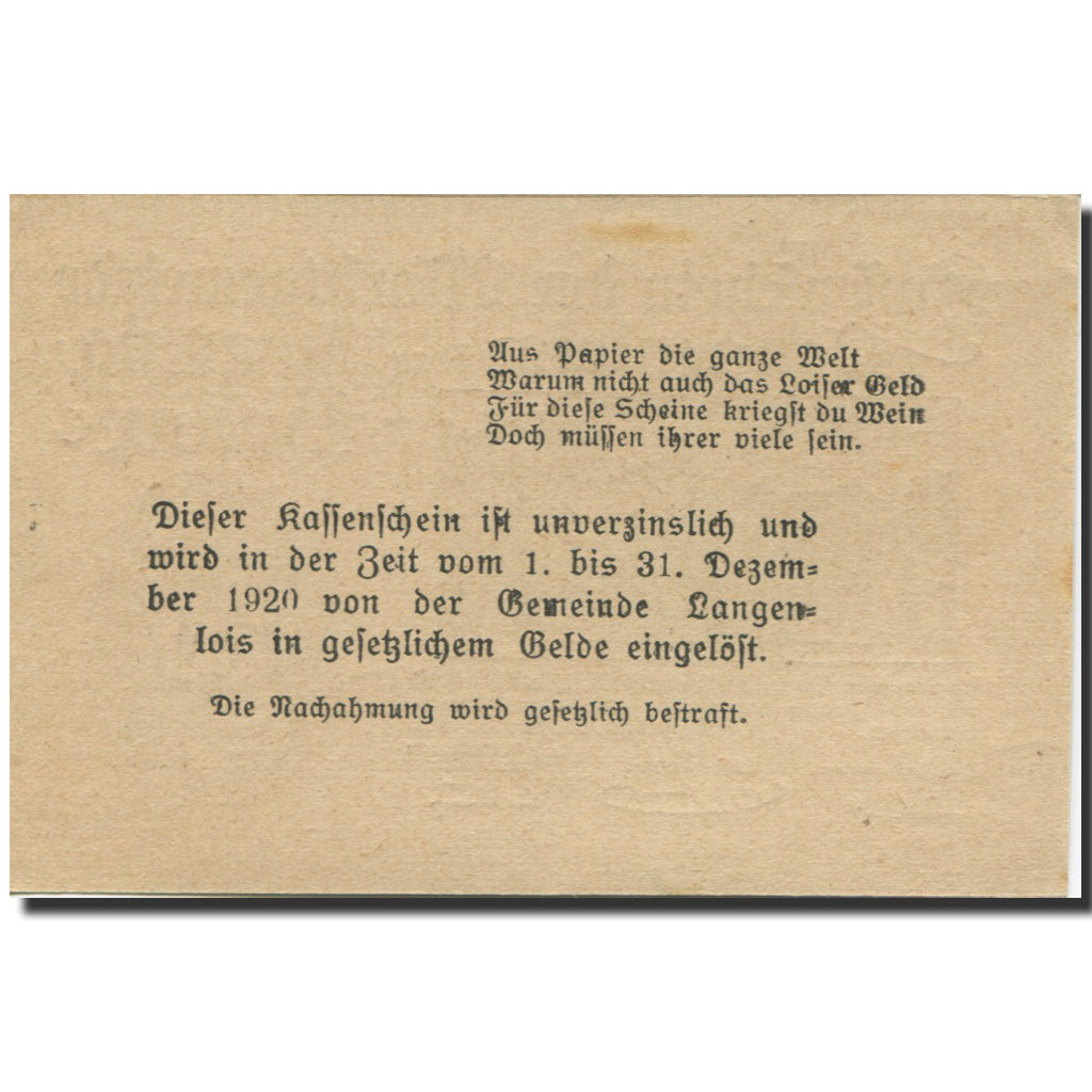 Banknote, Austria, Langenlois, 20 Heller, place 1920-12-31, UNC(63) Mehl:FS 501e