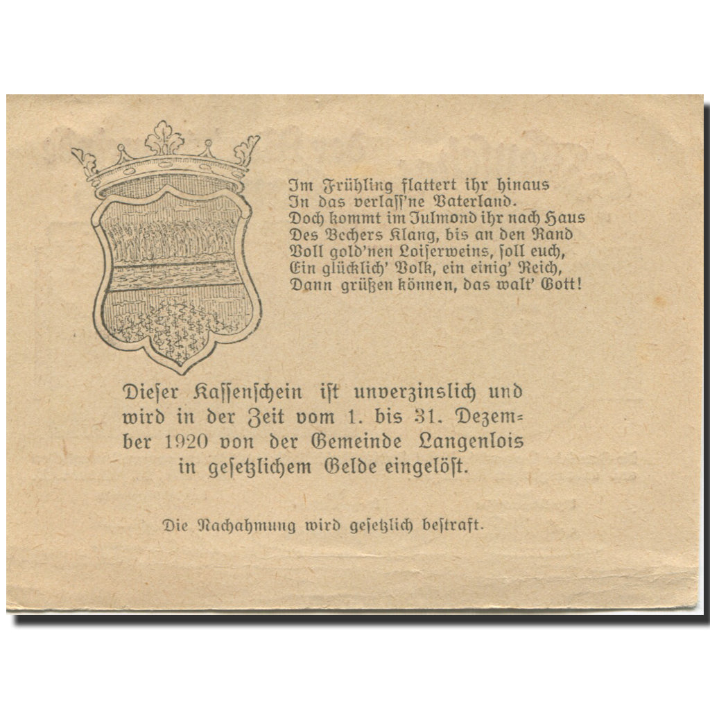 Banknote, Austria, Langenlois, 50 Heller, pont, 1920 UNC(63) Mehl:FS 501h