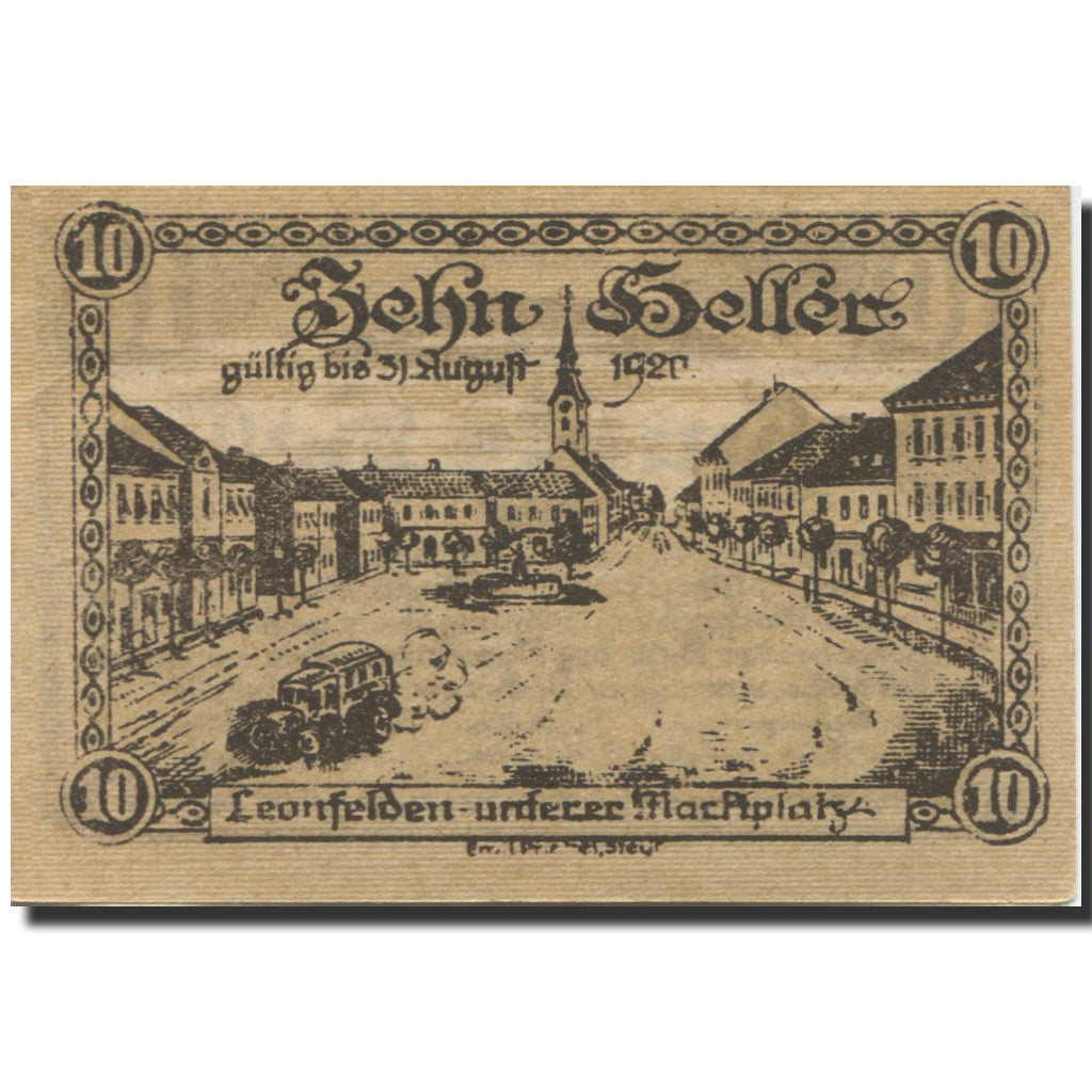 Banknote, Austria, Leonfelden, 10 Heller, place, 1920 UNC(63) Mehl:FS 514