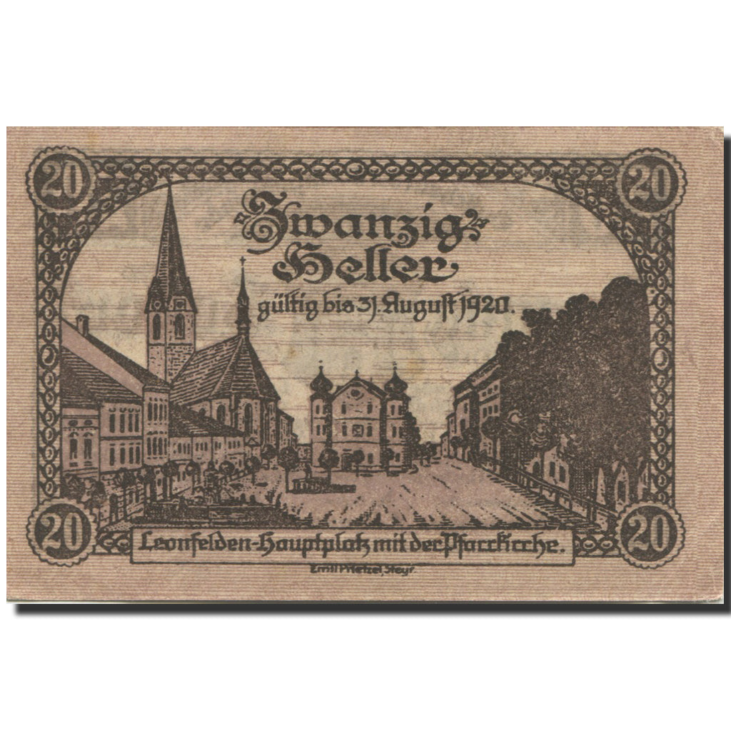 Banknote, Austria, Leonfelden, 20 Heller, rue, 1920 UNC(63) Mehl:FS 514