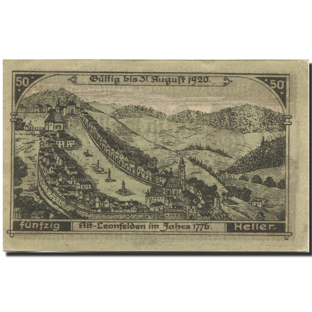 Biljet, Oostenrijk, Leonfelden, 50 Heller, village 1920-08-31, SPL Mehl:FS 514