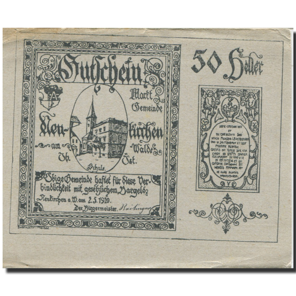 Banknote, Austria, Neukirchen, 50 Heller, Eglise, 1920, EF(40-45) Mehl:FS 655Ia