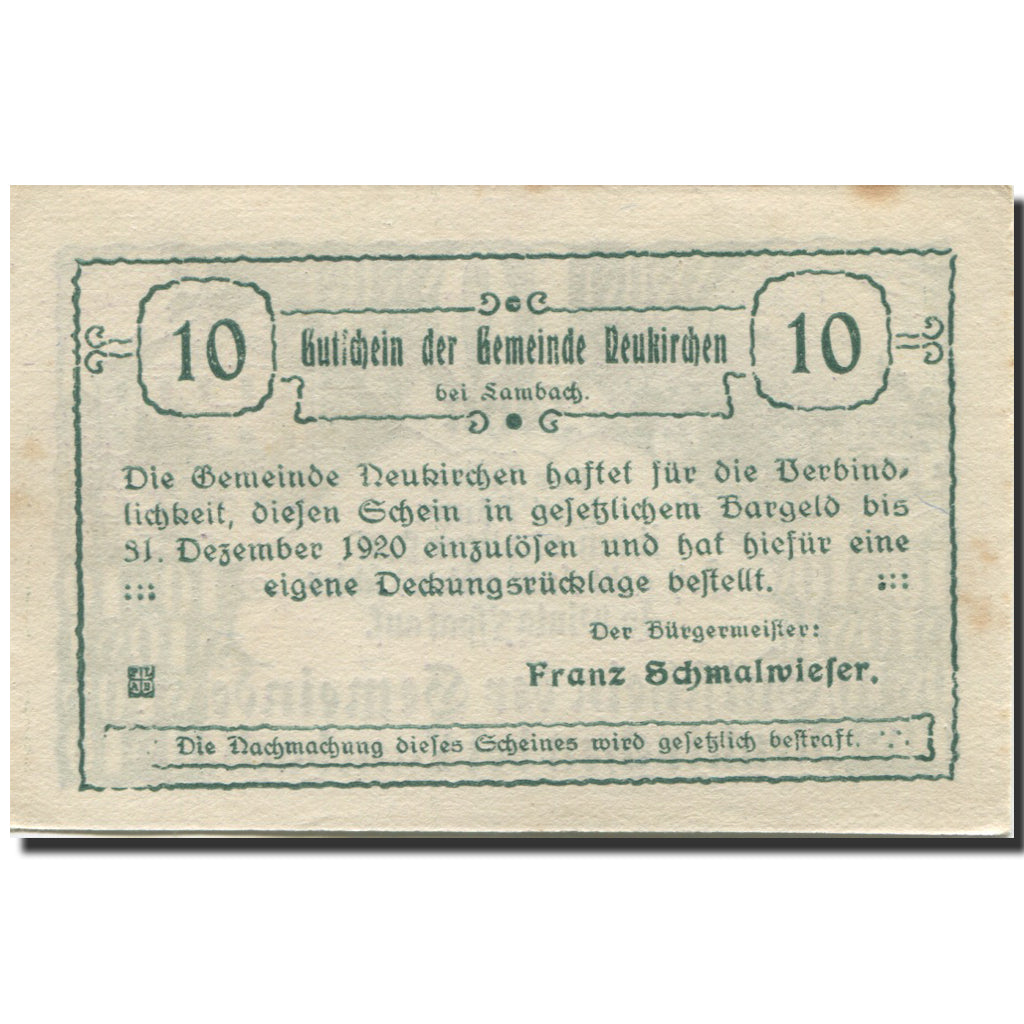 Banknote, Austria, Lambach, 10 Heller, Maison, 1920 UNC(60-62) Mehl:FS 658