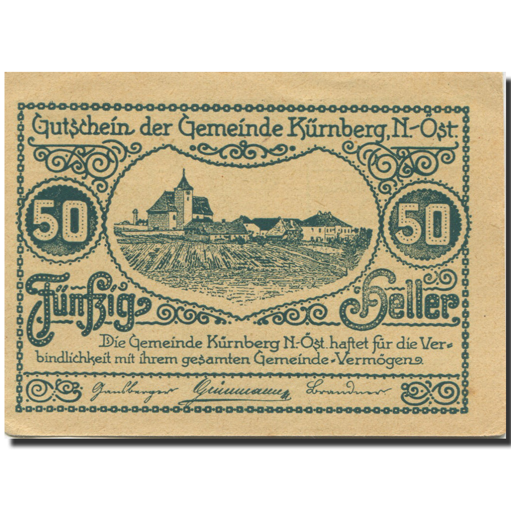 Banknote, Austria, Kürnberg, 50 Heller, paysage, 1920 UNC(63) Mehl:FS 490a