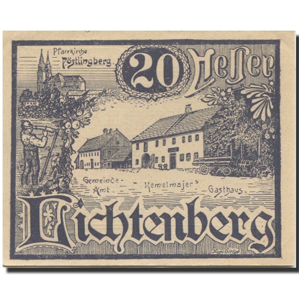 Banknote, Austria, Lichtenberg, 20 Heller, ferme, 1920  UNC(63) Mehl:FS 518a