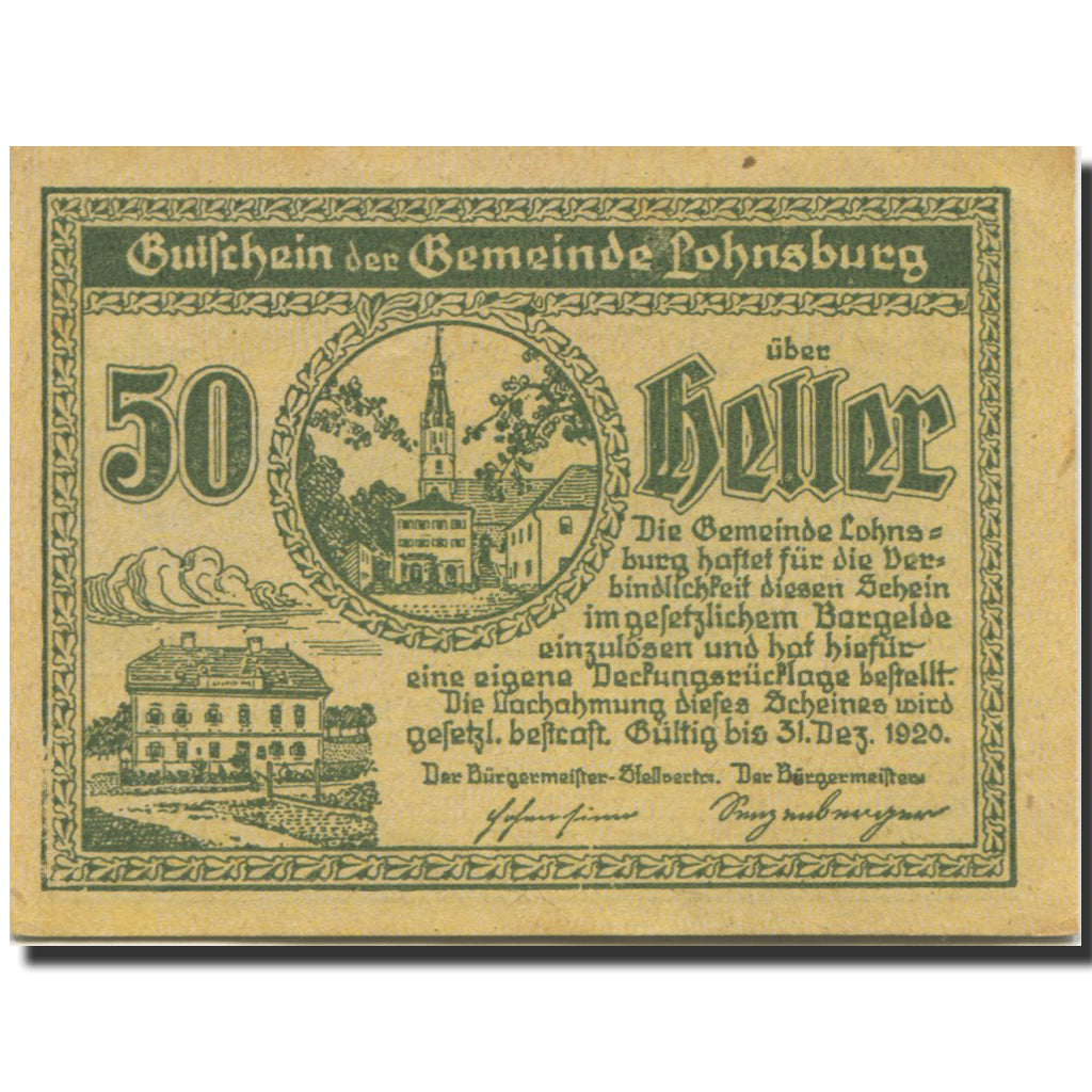 Banknote, Austria, Lohnsburg, 50 Heller, Eglise, 1920 UNC(63) Mehl:FS 561II