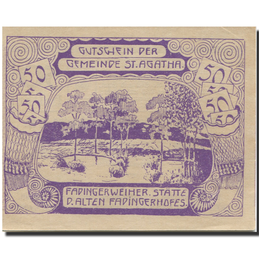 Geldschein, Österreich, St Agatha, 50 Heller, lac, 1920 UNZ- Mehl:FS 877IId