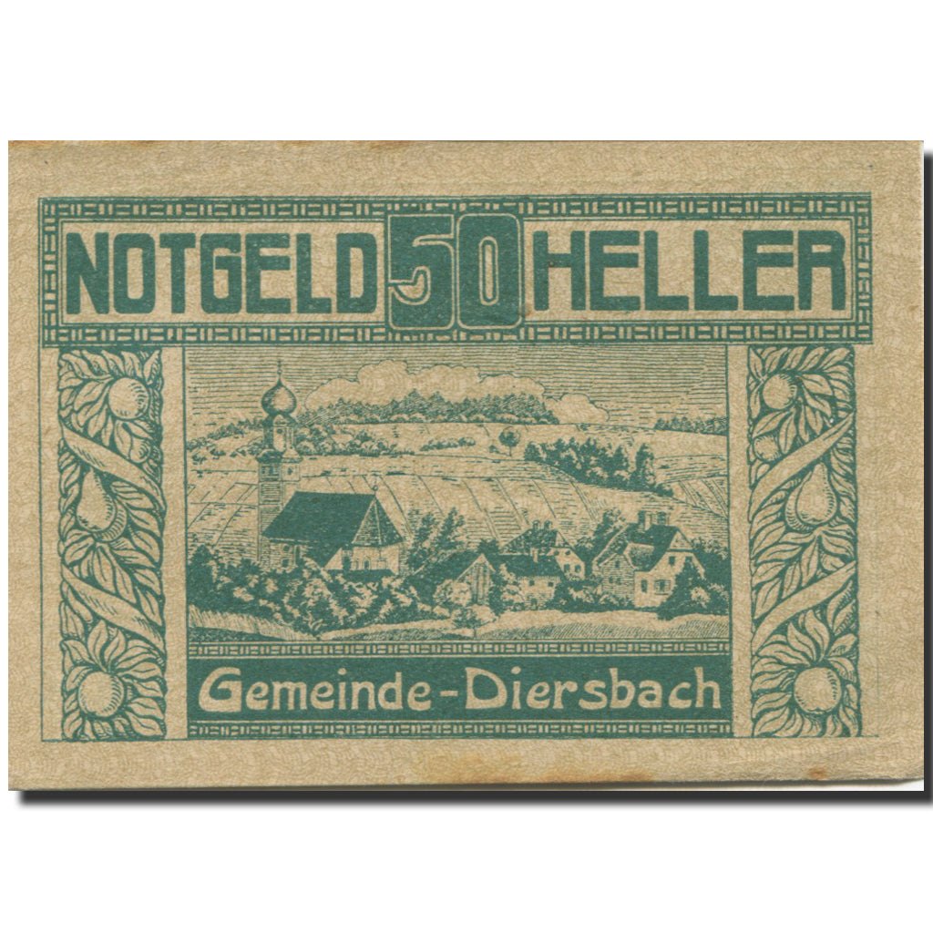 Banknote, Austria, Diersbach, 50 Heller, village, 1920 UNC(63) Mehl:FS 122a