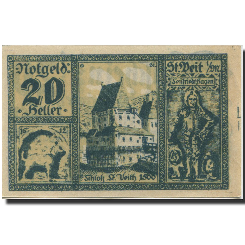 Banknote, Austria, St Veit, 20 Heller, château, 1920 UNC(63) Mehl:FS 944a