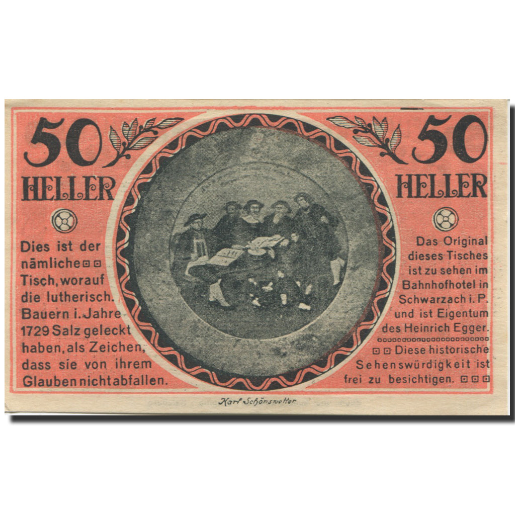 Banknote, Austria, Schwarzach, 50 Heller, montagne, 1920 UNC(63) Mehl:FS 978