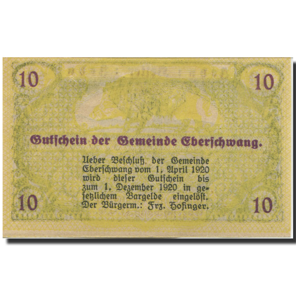 Banknote, Austria, Eberschwang, 10 Heller, château, 1920, UNC(63) Mehl:FS 145a