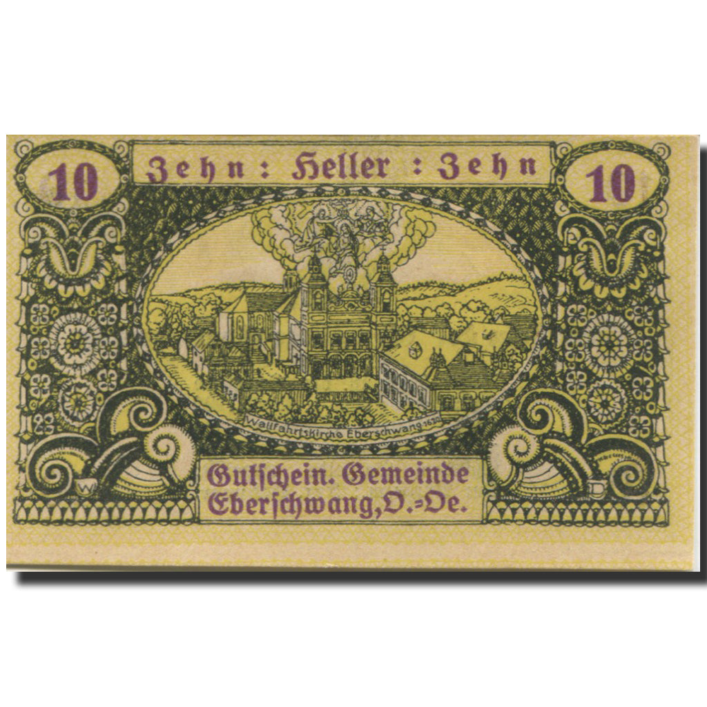 Banknote, Austria, Eberschwang, 10 Heller, château, 1920, UNC(63) Mehl:FS 145a