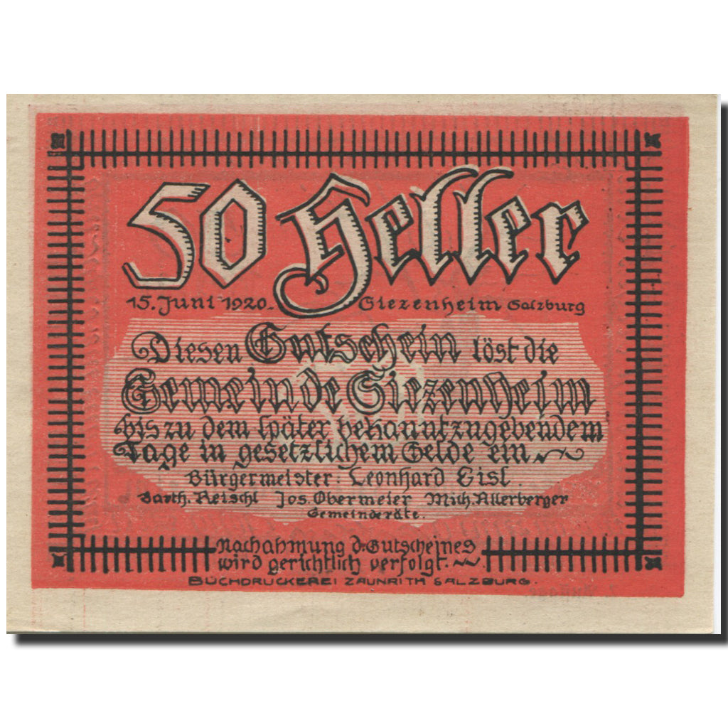 Banknote, Austria, Siezenheim, 50 Heller, arbre, UNC(63), Mehl:FS 996b