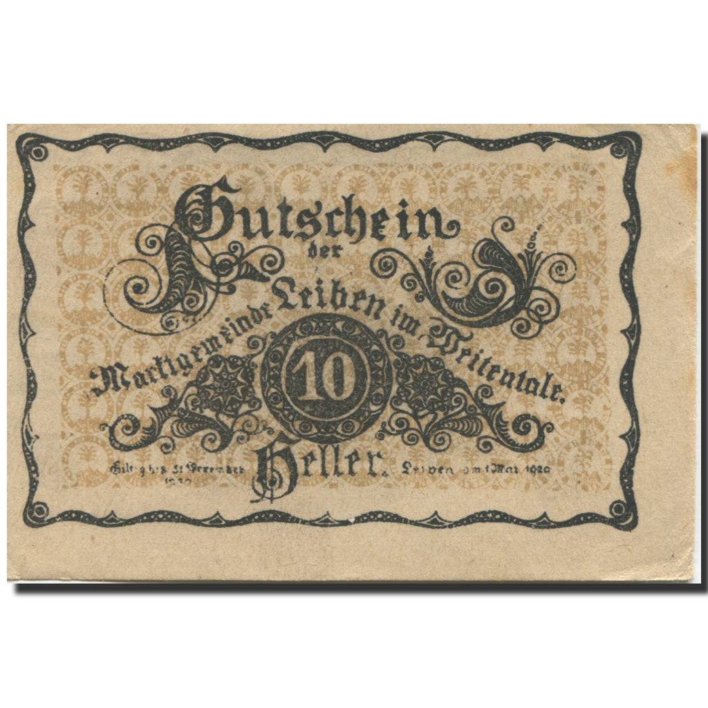 Banknote, Austria, Leiben, 10 Heller, château, 1920 UNC(63) Mehl:FS 509