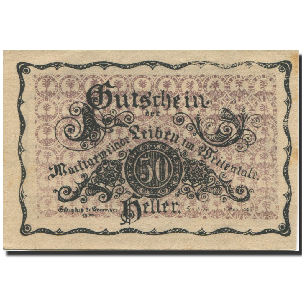 Banknote, Austria, Leiben, 50 Heller, chateau 2, 1920 UNC(63) Mehl:FS 509