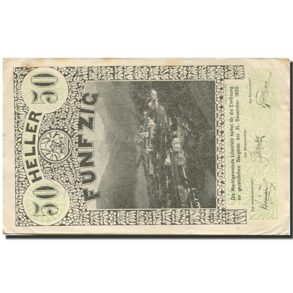 Banknote, Austria, Lilienfeld, 50 Heller, paysage, 1920 EF(40-45) Mehl:FS 523IaB
