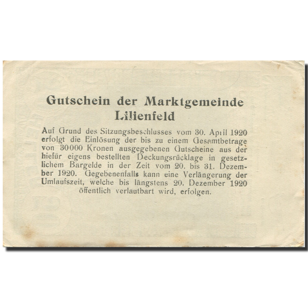Banknote, Austria, Lilienfeld, 50 Heller, paysage, 1920 EF(40-45) Mehl:FS 523IaB