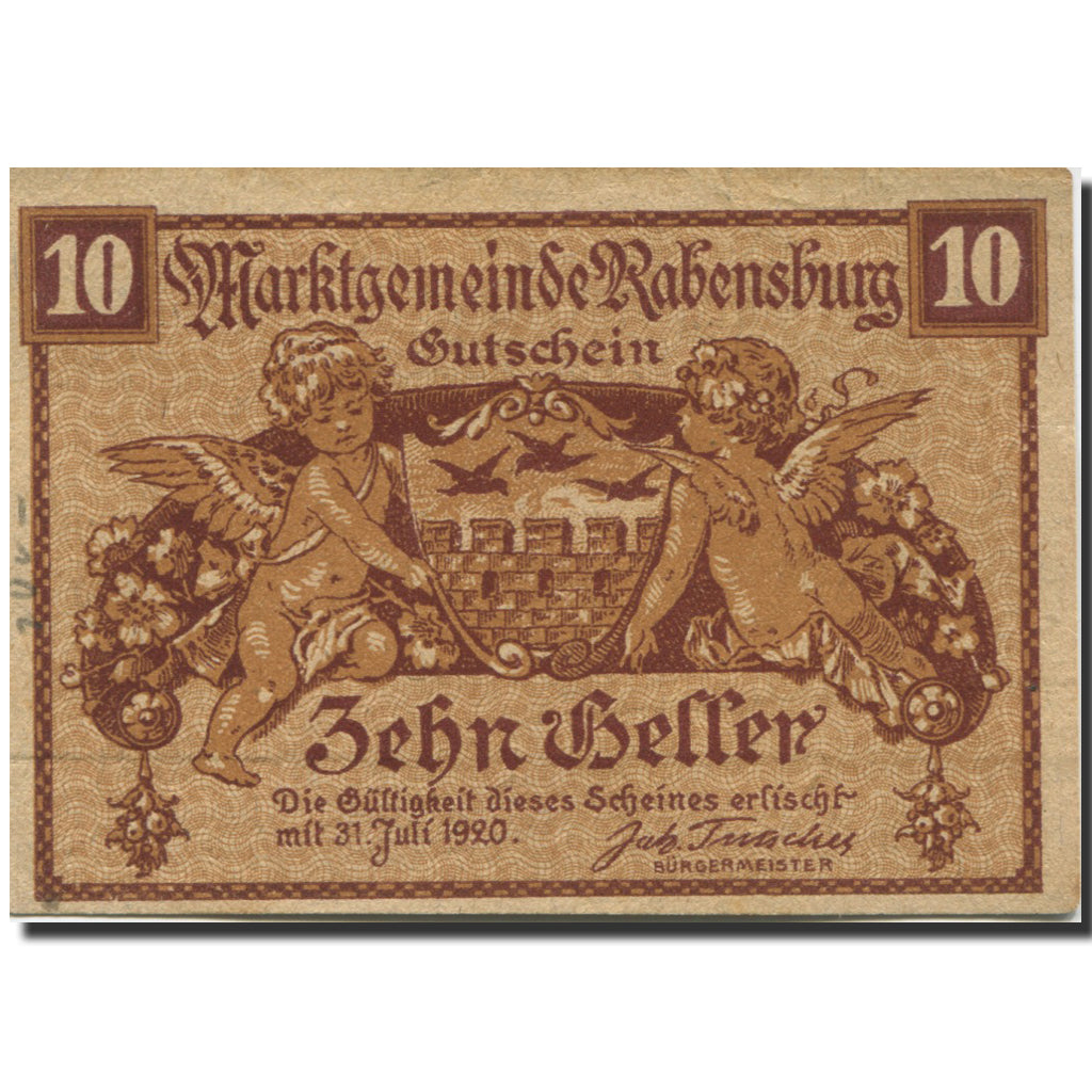 Banknote, Austria, Rabensburg, 10 Heller, Blason, 1920 AU(55-58) Mehl:FS 807a